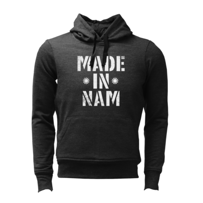 The Dark Matter Made in Nam Unisex Hoodie | Charcoal Melange | White Print